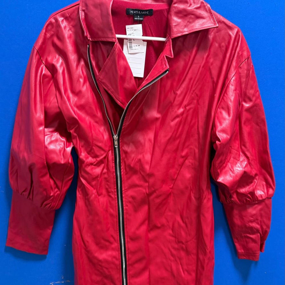 Red faux leather Zip-Up Jacket/coat Size L Brand Hers and Mine new with tags
